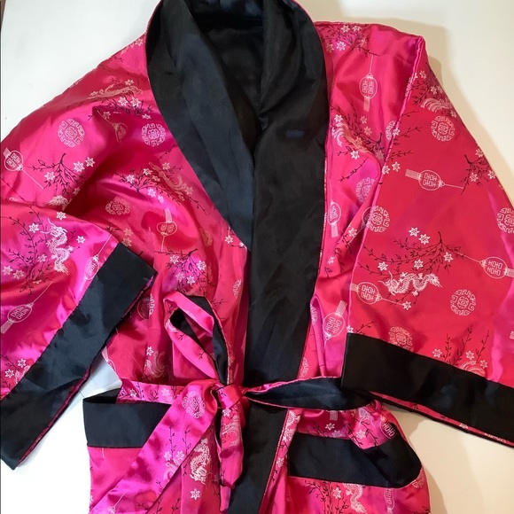 Hot Pink & Black Reversible Kimono Robe w/ Pockets - Picture 1 of 5